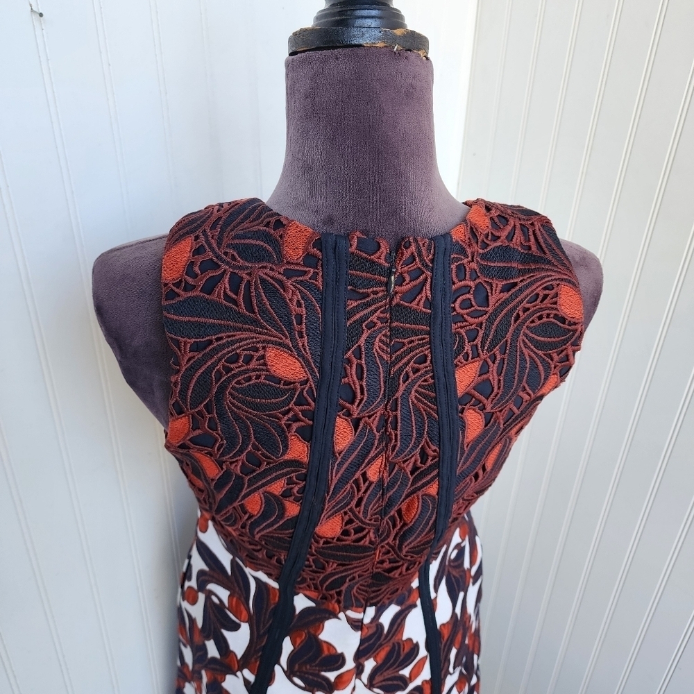 ANN TAYLOR Black Whit Red Floral Thick Lace Sleeveless Dress Pockets Sz 6 - Picture 13 of 16
